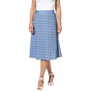 Dames comfortrok in middenblauw/ecru bedrukt