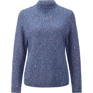 Dames Trui met opstaande kraag in middenblauw gemêleerd