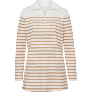 Dames Lang sweatshirt in ecru/camel gestreept