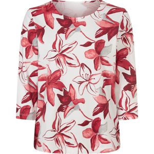 Dames Shirt met 3/4-mouw in ecru/rood bedrukt