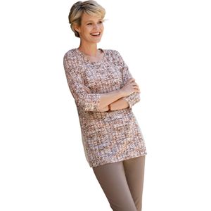 Dames Lang shirt in champagne/zwart bedrukt