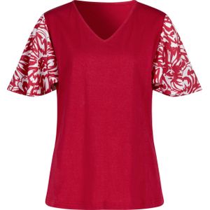 T-shirt - Rood - 100% Katoen - V-hals - 3/4-mouwen