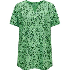 Dames Longline blouse in appelgroen/marine bedrukt