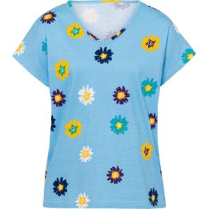 Dames Shirt met korte mouwen in aqua/wit bedrukt