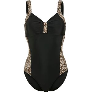 Dames Badpak in zwart/champagne bedrukt