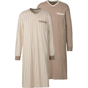 Kings Club - Nachthemd - Bruin - Gedessineerd - Lange Mouwen - 100% Katoen