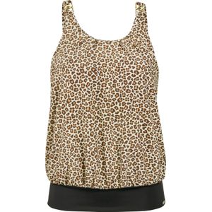Dames Oversized tankinitop in zwart/champagne bedrukt