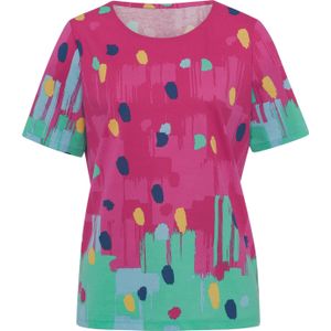 Dames Shirt met korte mouwen in pink/aqua bedrukt