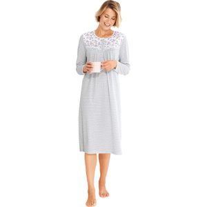 Lichtgrijs Gedessineerd Nachthemd - Katoen - Lange Mouwen