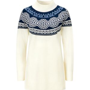 Pullover - Ecru-Donk blauw - 100% Polyacryl - Lange Mouwen - Staande Kraag