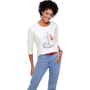 Ecru/Rood - Longsleeve - 100% Katoen - Gedessineerd