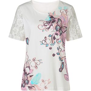 Dames Kanten shirt in ecru/oudroze bedrukt