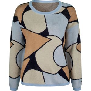 Dames Pullover van jacquard in camel/lichtblauw gedessineerd