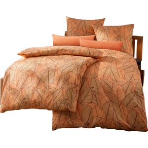 Bedtextiel in apricot/roodbruin bedrukt