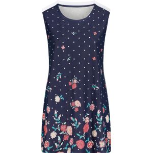Dames longtop in nachtblauw gedessineerd