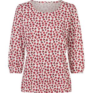 Dames Shirt met 3/4-mouw in ecru/rood bedrukt