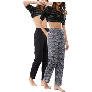 Stretchbroeken - Zwart Gedessineerd - 100% Katoen - Elastische Band