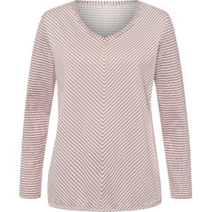 Dames Shirt met lange mouwen in roodbruin/champagne gestreept
