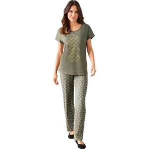 Dames vrijetijdsbroek in kaki/ecru bedrukt