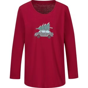 Dames Pyjamashirt in rood/antraciet