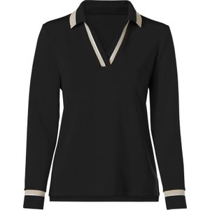 Dames Poloshirt in zwart/zand gedessineerd