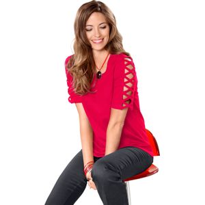 Kersenrood T-shirt - Katoen - Ronde Hals - Korte Mouwen