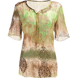 Blouse - Groen/Beige - 100% Polyester - Gedessineerd