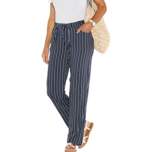 Marine/wit Gestreepte Stretchbroek - 100% Viscose - Comfortabele Taillehoogte
