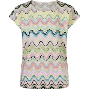 Dames Shirt met korte mouwen in ecru/hortensia bedrukt