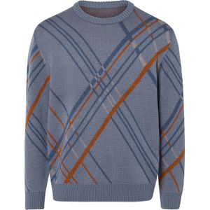 Heren Pullover met ronde hals in duifblauw/cognac gedessineerd