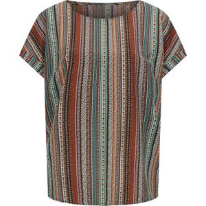 Blouse - Donkerrood/Smaragd Gestreept - 100% Polyester