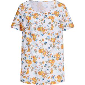 Longline blouse in wit/papaja bedrukt