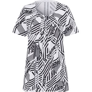 Longshirt - Wit Gedessineerd - 100% Katoen - Korte Mouwen