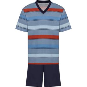 Pyjama - Marine/Rood Gestreept - Katoen - Korte Mouwen