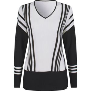 Dames Pullover met V-hals in wit/zwart gestreept