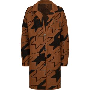 Cognac-Zwart Gedessineerd Vest - Reverskraag - 100% Polyacryl