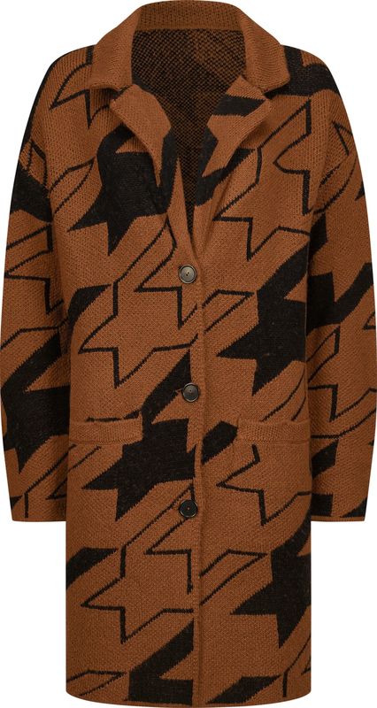 Cognac-Zwart Gedessineerd Vest - Reverskraag - 100% Polyacryl