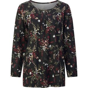 Dames Lang shirt in zwart/kers geprint