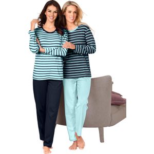 Dames Pyjama's in marine gestreept + mint gestreept