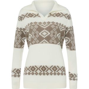 Dames Noorse trui van jacquard in ecru/taupe gedessineerd