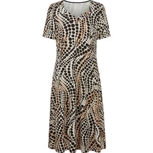 Jerseyjurken - Ivoor-Zwart Gedessineerd - 95% Viscose 5% Elastaan