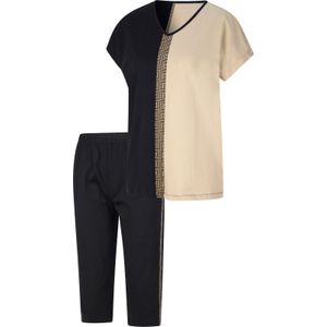 Dames - Capri-pyjama - Zwart/Beige