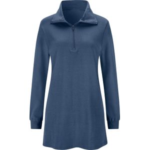 Jeansblauw - Sweater - 100% Katoen - Lange Mouwen - Platte Kraag