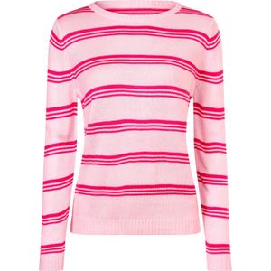 Dames Pullover met ronde hals in lichtroze/fuchsia gestreept