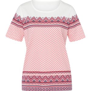Dames Shirt met korte mouwen in flamingo/ecru bedrukt