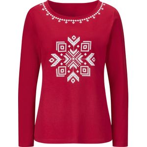 Dames Shirt met lange mouwen in rood/wit