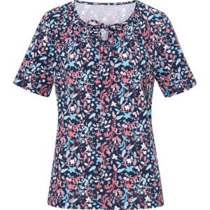 Dames Shirt met korte mouwen in donkerblauw/flamingo geprint