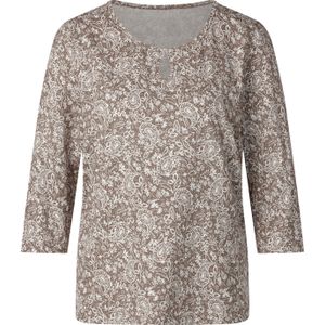 Dames Shirt met ronde hals in taupe/ecru geprint