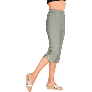 Capri Broek - Kaki - 100% Katoen - Elastische Band