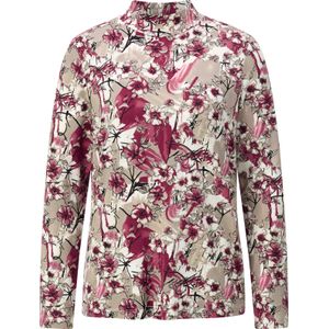 Dames Shirt met opstaande kraag in bordeaux/taupe bedrukt
